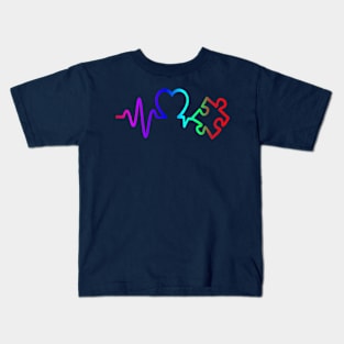 Heartbeat, Love ,Puzzle Piece for autism awareness Kids T-Shirt